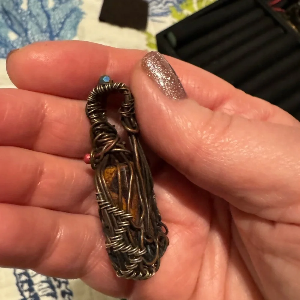 Handcrafted Copper Wire-Wrapped Boulder Opal Pendant in Multicolor